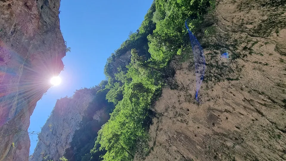 Holta Canyon's rock walls seen from inside the gorge